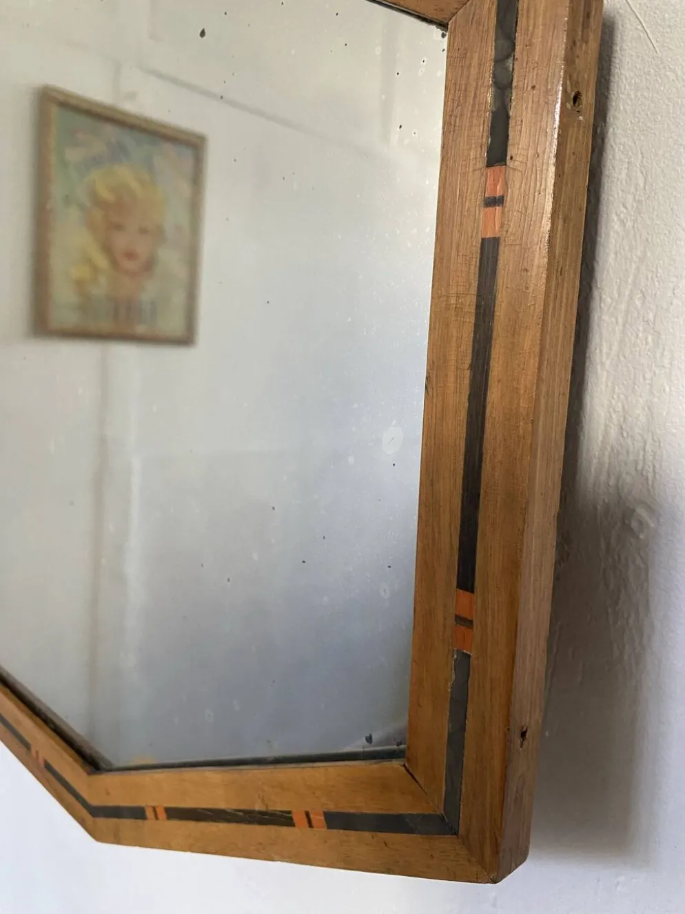 Miroir Art déco vintage bois marqueté