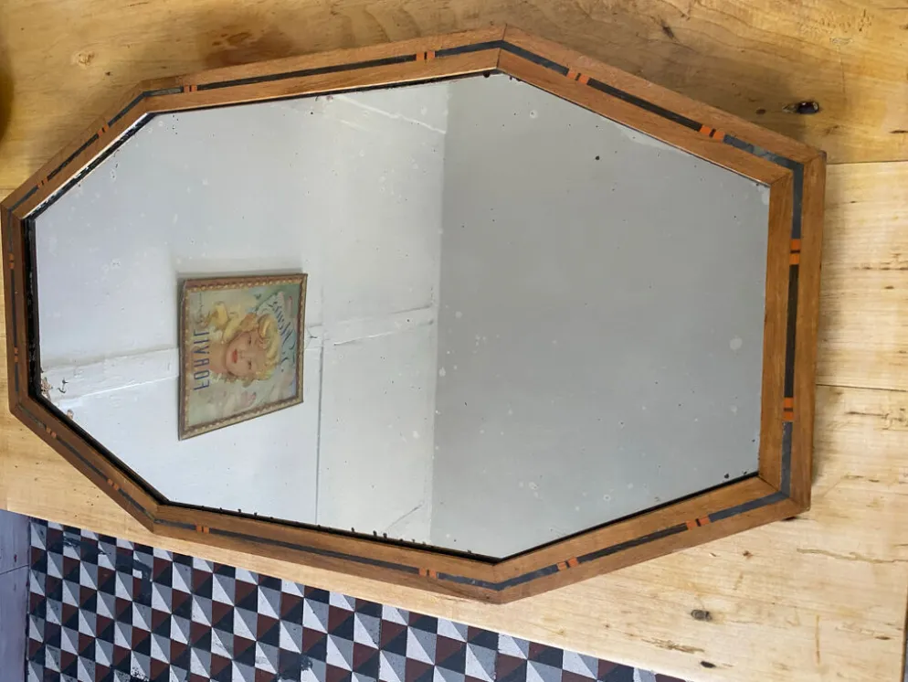 Miroir Art déco vintage bois marqueté