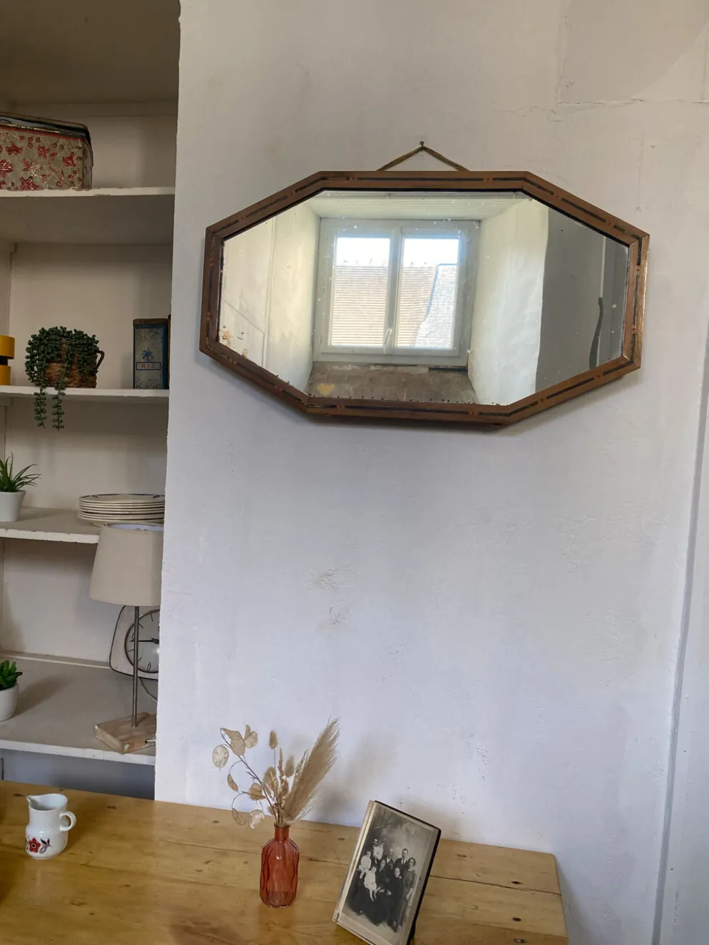 Miroir Art déco vintage bois marqueté