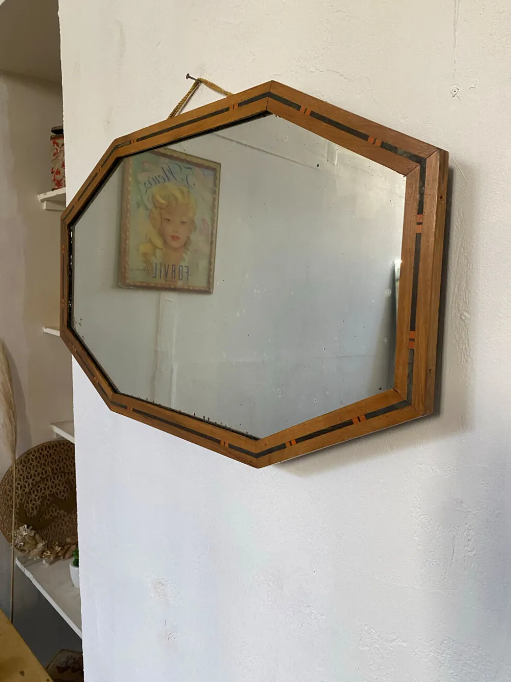 Miroir Art déco vintage bois marqueté