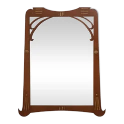 Miroir Art Nouveau en chêne avec incrustation dorée, France vers 1915