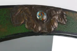 Miroir Arts & Crafts en métal vert avec décoration en verre, France vers 1905