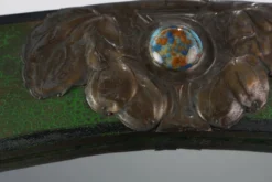 Miroir Arts & Crafts en métal vert avec décoration en verre, France vers 1905