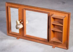 Miroir Autoportant Vintage en Teck avec Lampe, 1960s