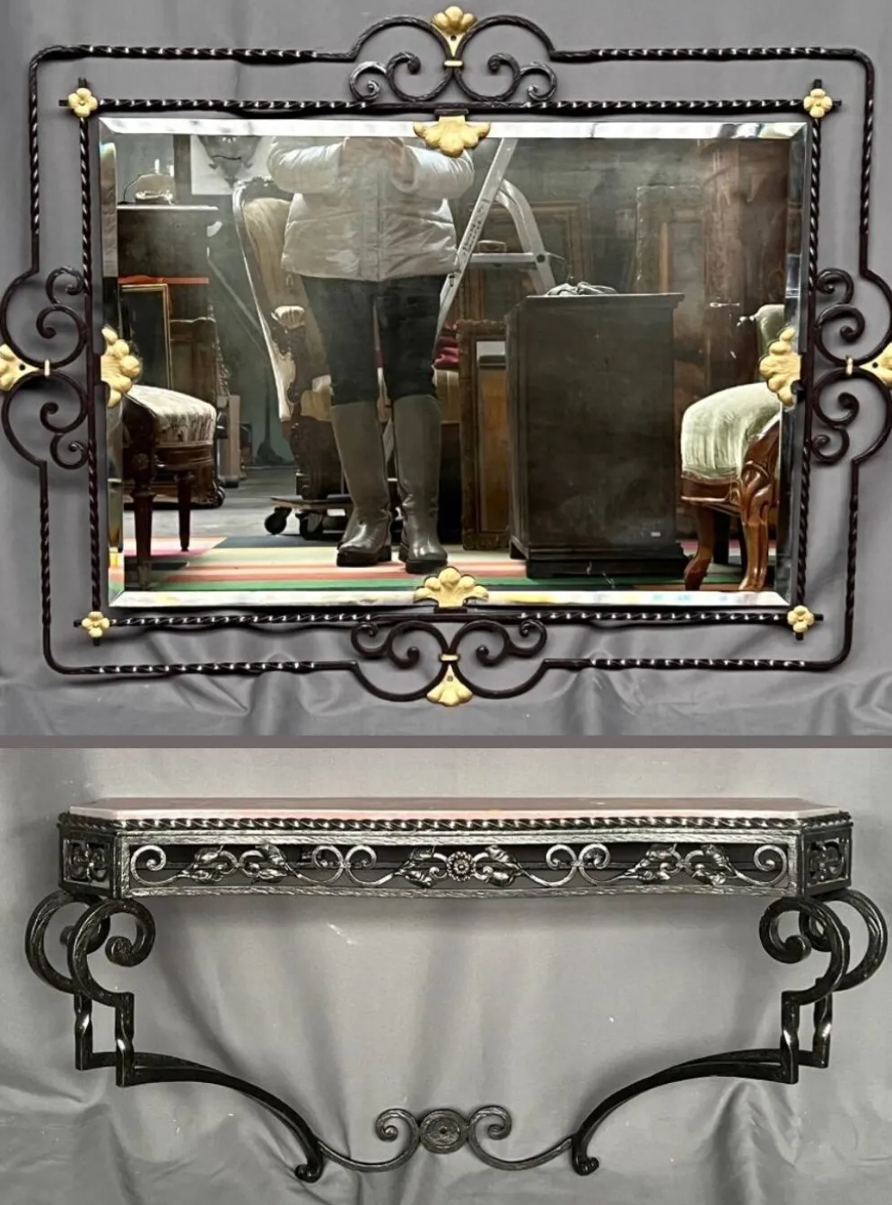 Miroir avec console de style Art déco.