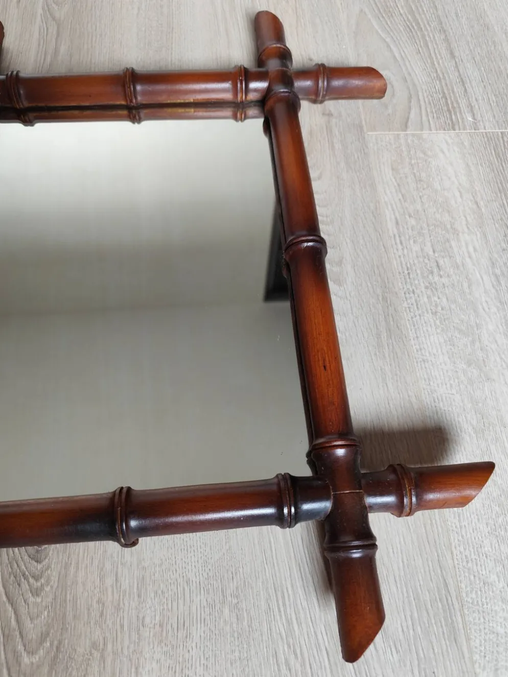 Miroir bambou ancien vintage 50x42cm