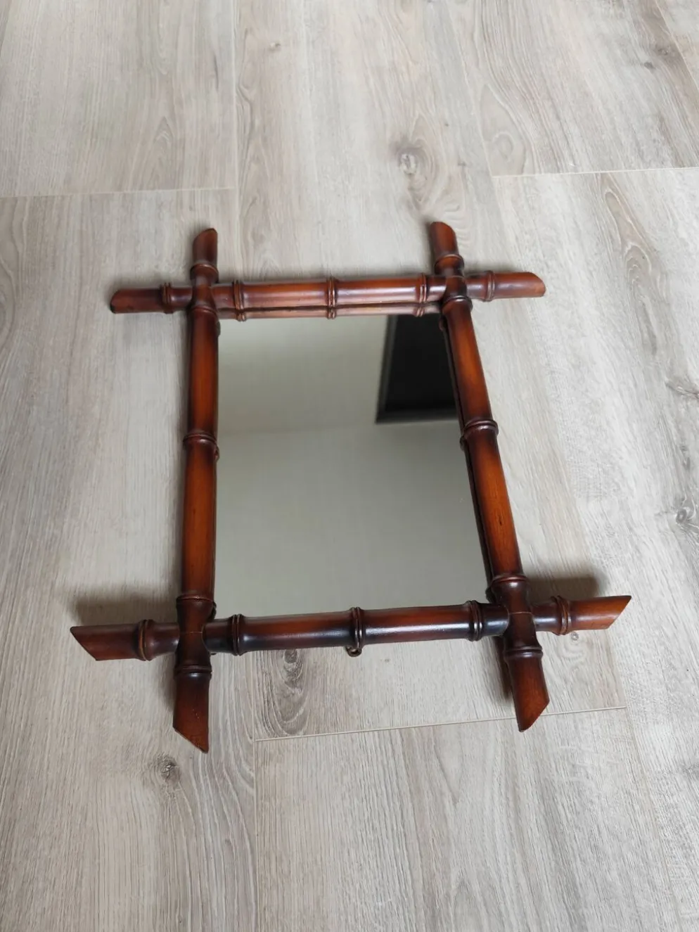 Miroir bambou ancien vintage 50x42cm