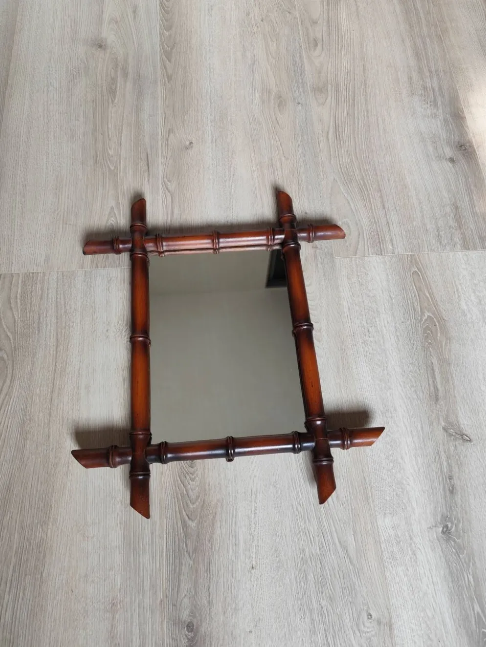 Miroir bambou ancien vintage 50x42cm