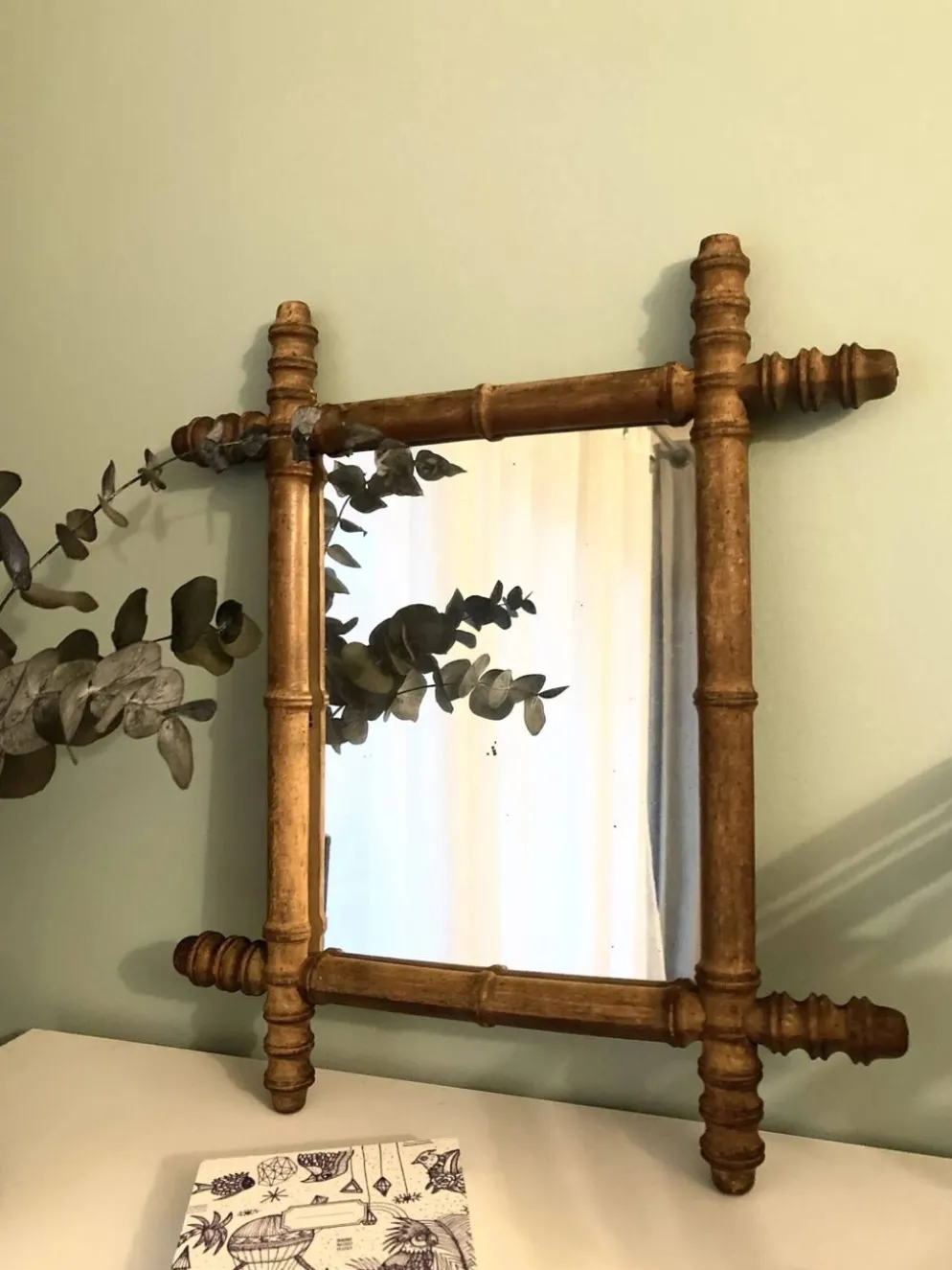 Miroir bambou bois début XXe siècle