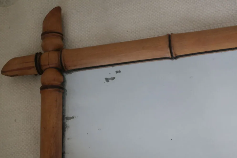 Miroir bambou clair vintage 107 x 79 cm