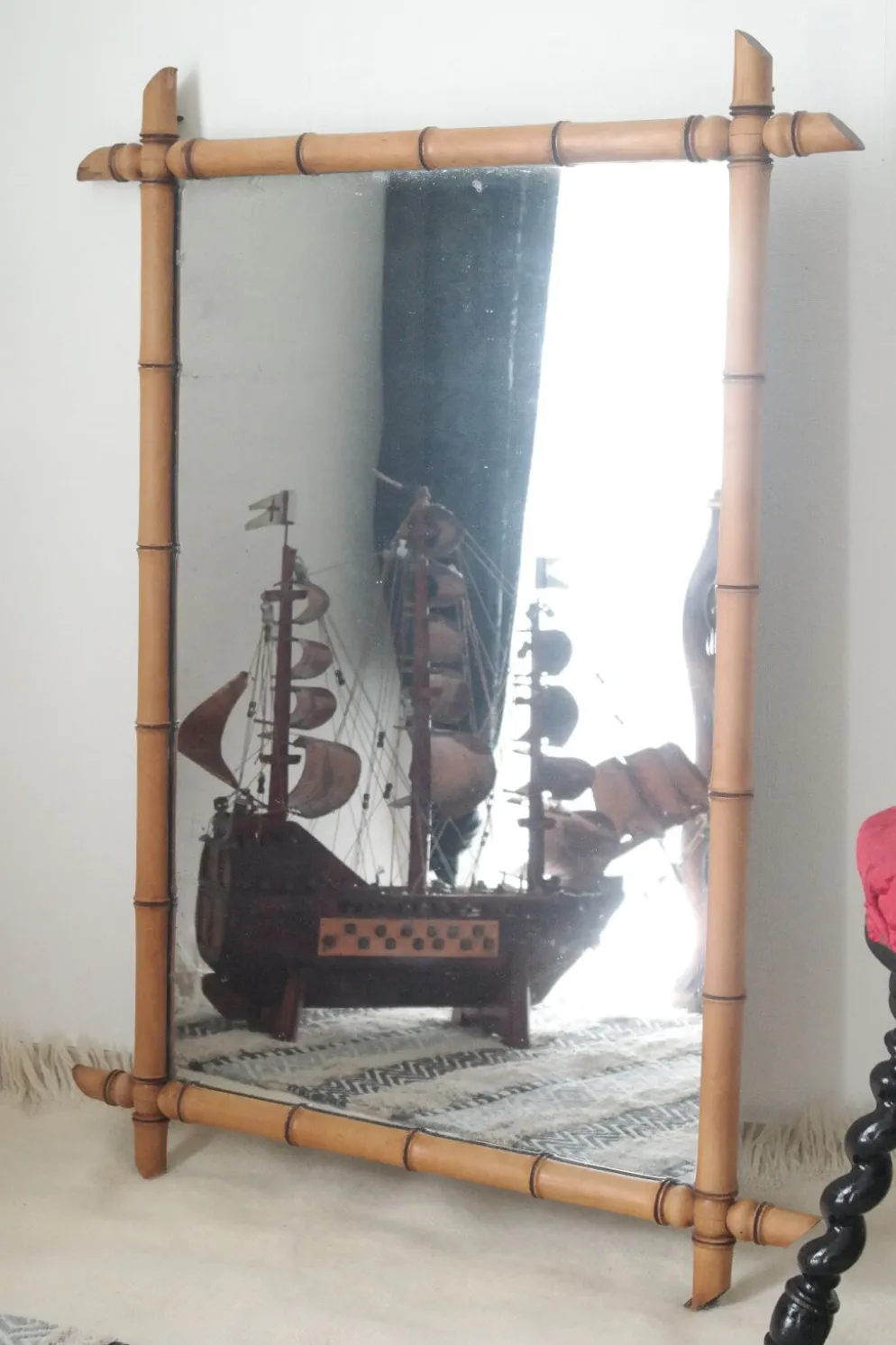 Miroir bambou clair vintage 107 x 79 cm