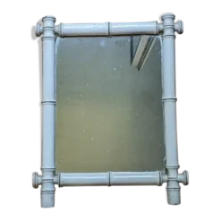 Miroir bambou peint en blanc décoration campagne bohème vintage années 50