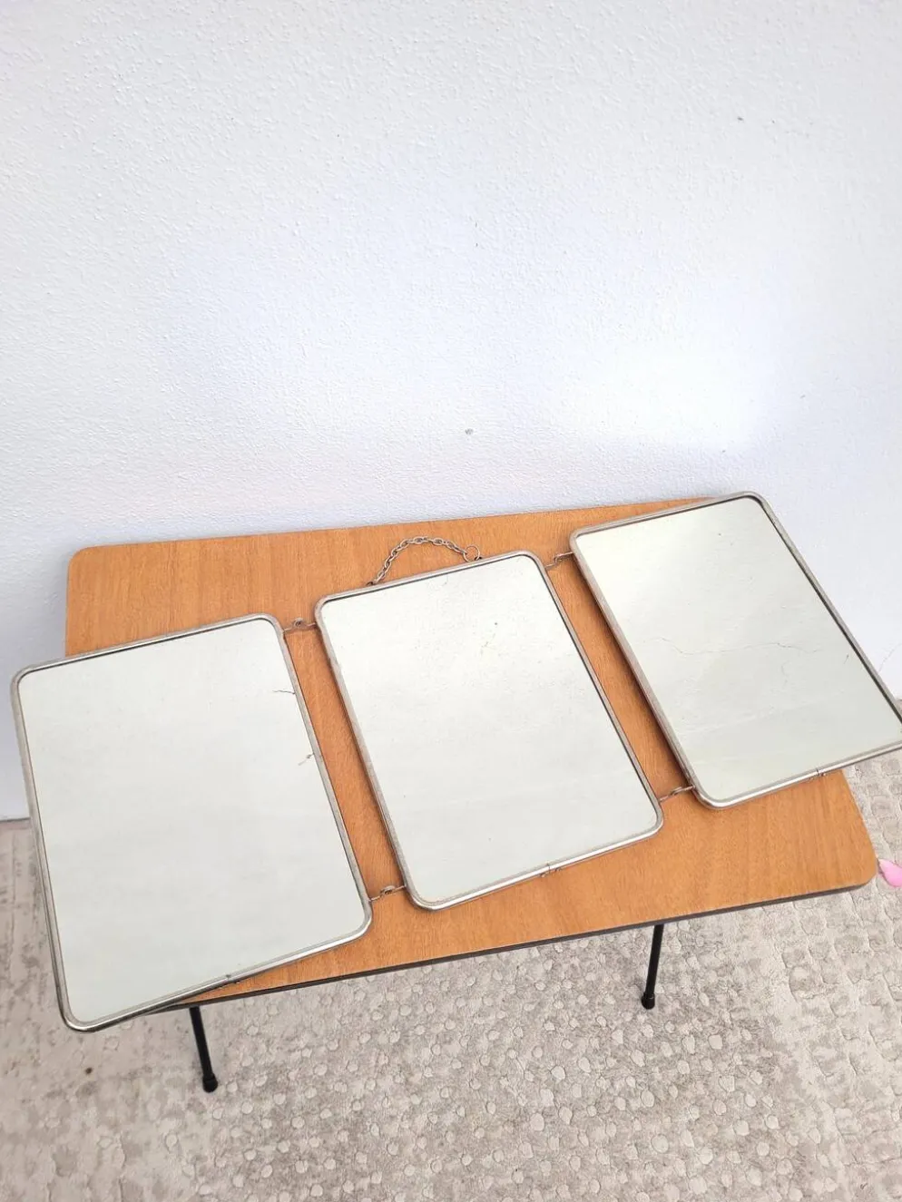 Miroir barbier triptyque vintage noir