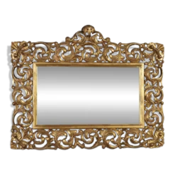 Miroir baroque ancien en bois sculpté et doré, Italie, XXe siècle