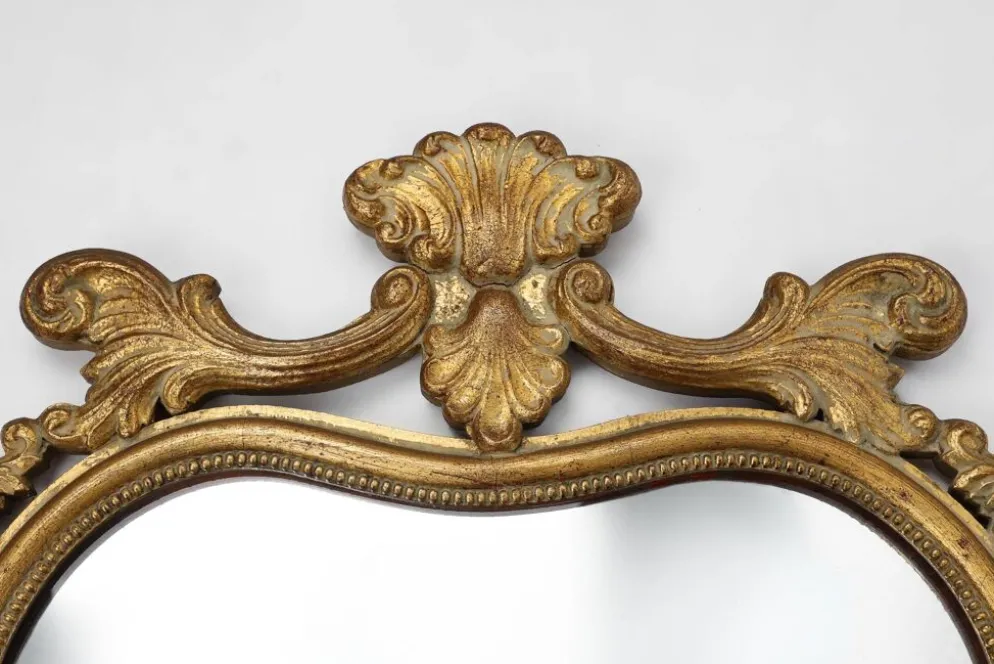 Miroir baroque belge du 20e siècle en bois doré, années 1950