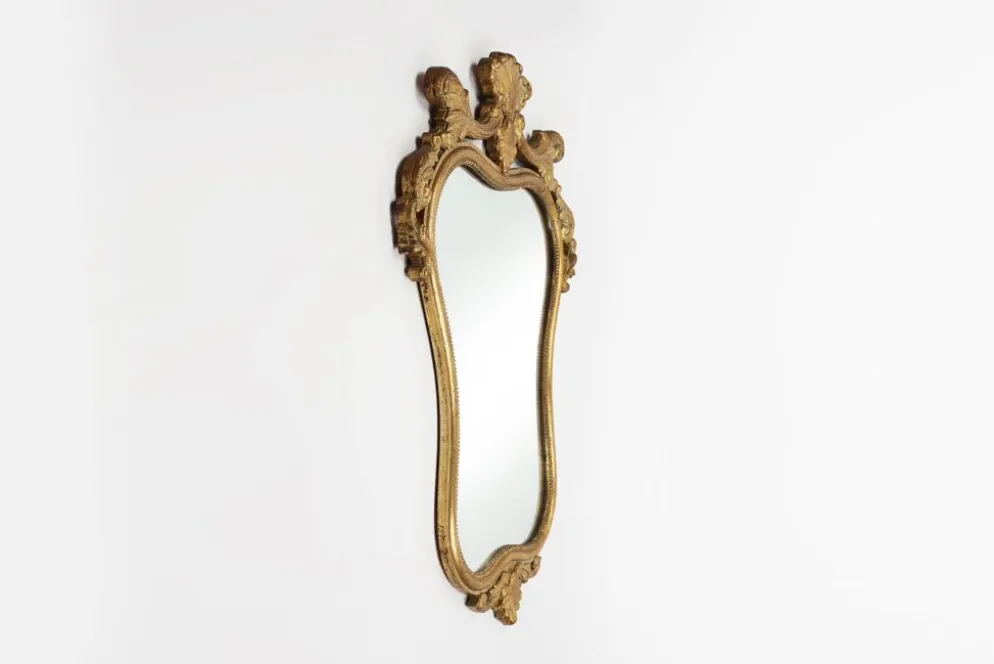 Miroir baroque belge du 20e siècle en bois doré, années 1950