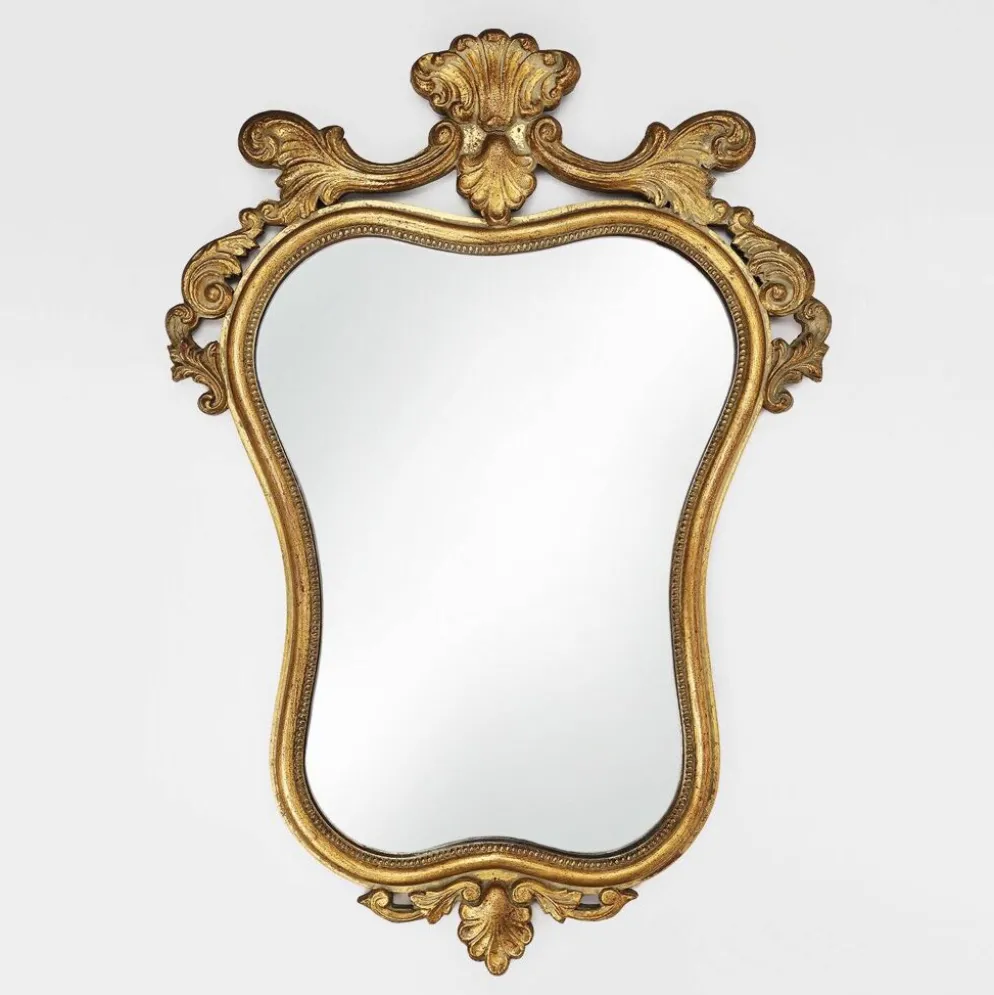 Miroir baroque belge du 20e siècle en bois doré, années 1950