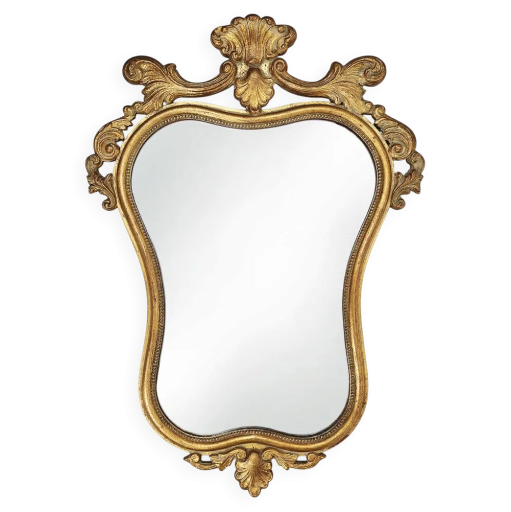 Miroir baroque belge du 20e siècle en bois doré, années 1950