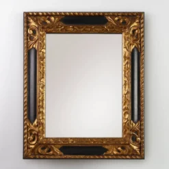 Miroir baroque en bois noir et doré sculpté, France années 1850.