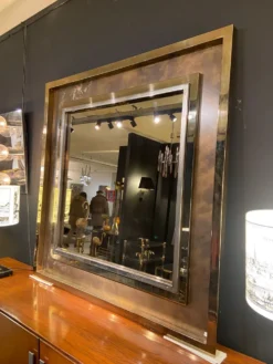 Miroir Belgo Chrom XXL laiton étain chrome et miroir bronze 130x130cm