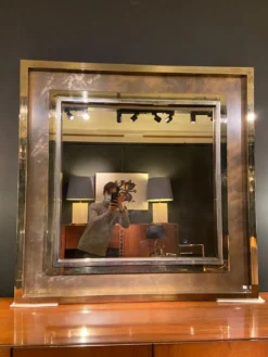 Miroir Belgo Chrom XXL laiton étain chrome et miroir bronze 130x130cm