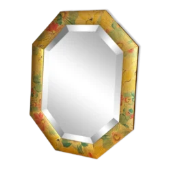 Miroir biseauté, de forme octogonale, en bois