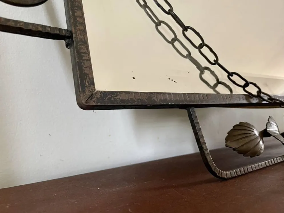 Miroir biseauté rectangulaire fer forgé début XXème