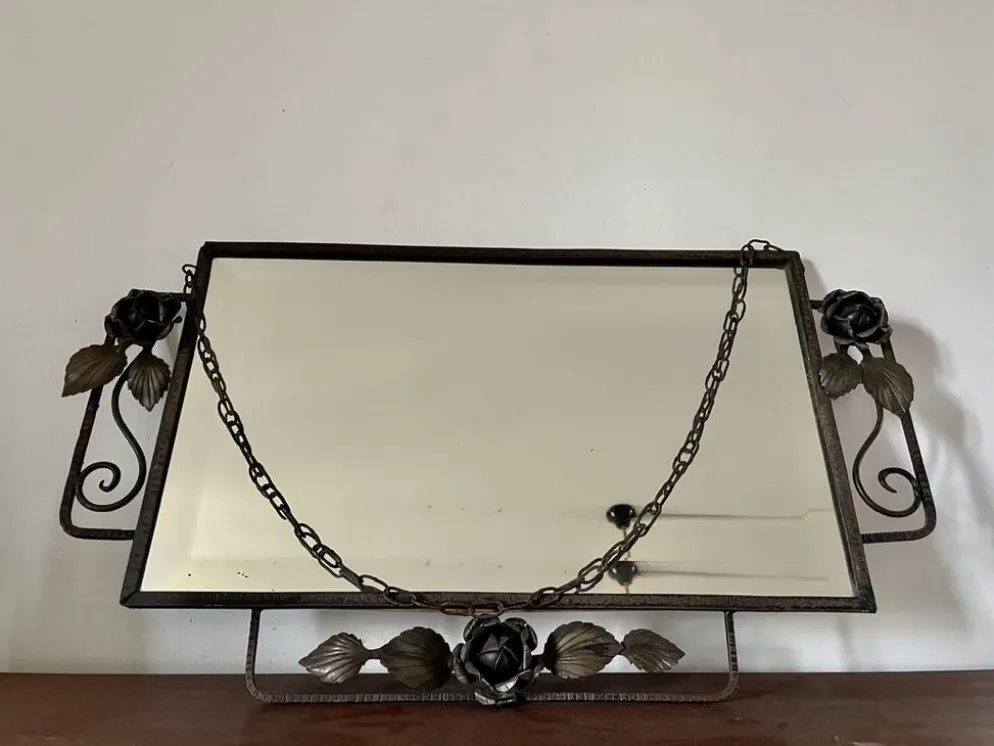 Miroir biseauté rectangulaire fer forgé début XXème