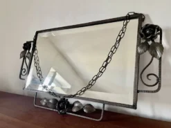 Miroir biseauté rectangulaire fer forgé début XXème