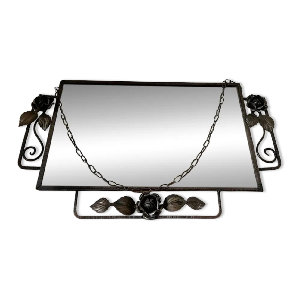 Miroir biseauté rectangulaire fer forgé début XXème