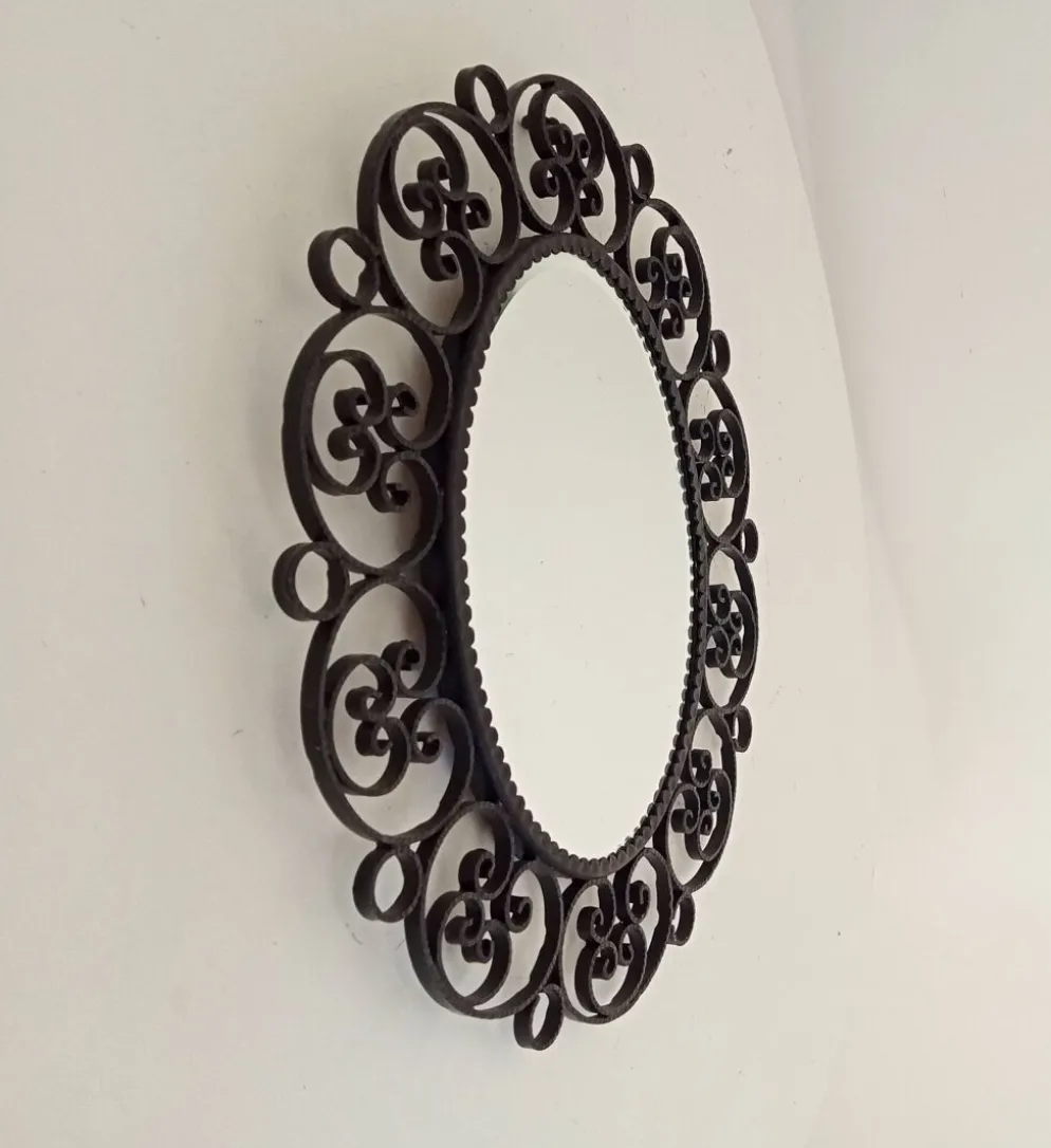 Miroir biseauté vintage en fer forgé style Chaty Vallauris