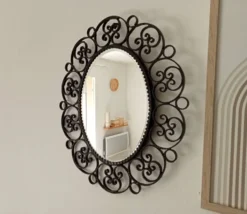 Miroir biseauté vintage en fer forgé style Chaty Vallauris