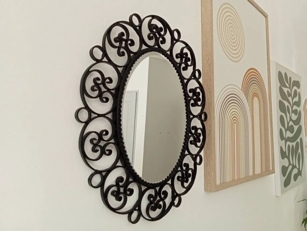 Miroir biseauté vintage en fer forgé style Chaty Vallauris