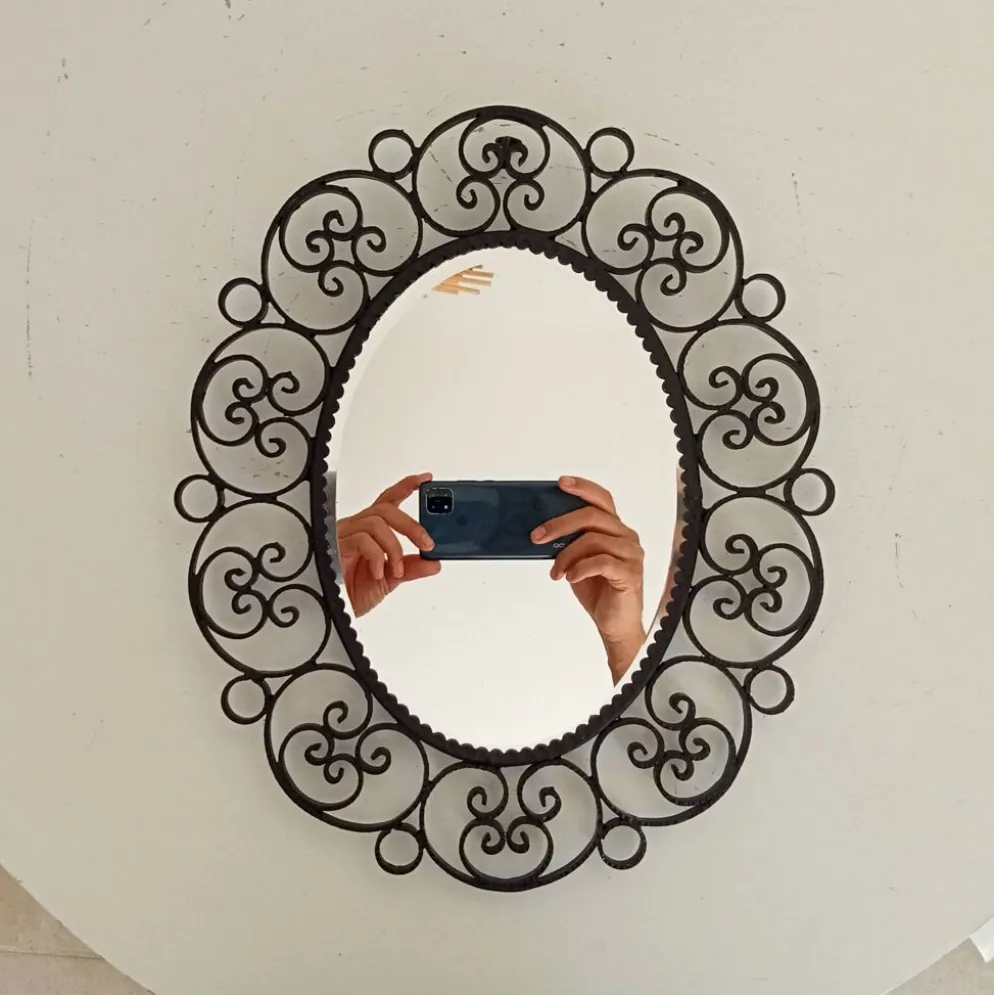 Miroir biseauté vintage en fer forgé style Chaty Vallauris