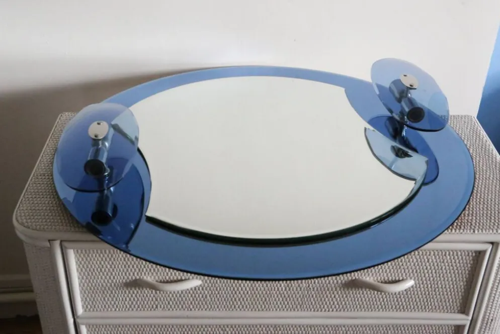 Miroir bleu cobalt, design italien, circa 1970