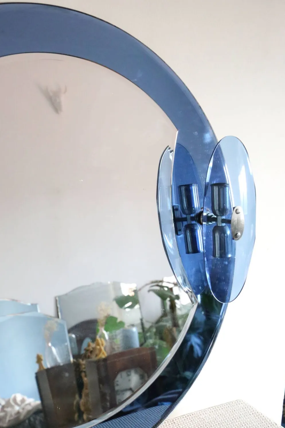 Miroir bleu cobalt, design italien, circa 1970