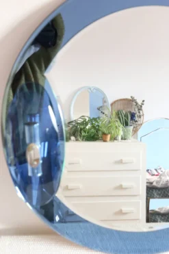 Miroir bleu cobalt, design italien, circa 1970