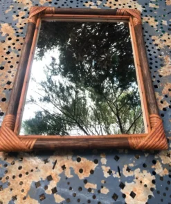 Miroir bois et rotin vintage années 60