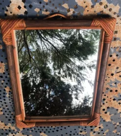 Miroir bois et rotin vintage années 60