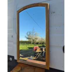 Miroir bois et stuc doré XIXe biseauté