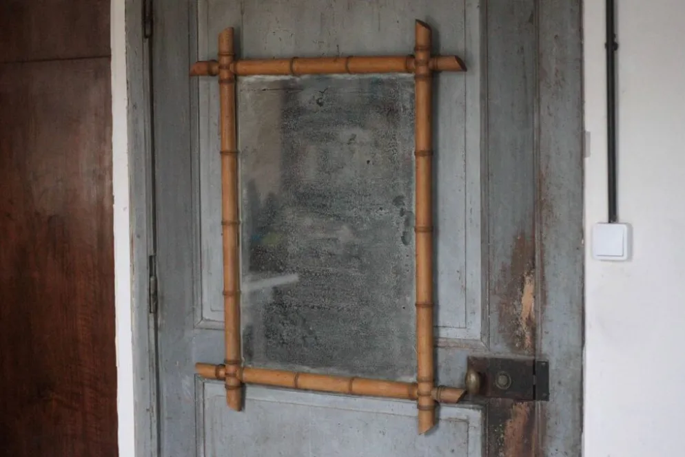 Miroir bois imitation bambou, miroir mural ancien, déco
