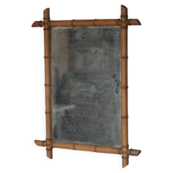 Miroir bois imitation bambou, miroir mural ancien, déco