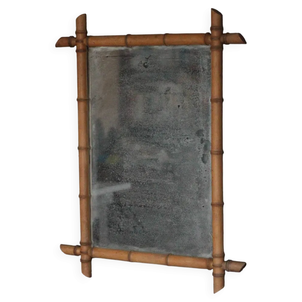 Miroir bois imitation bambou, miroir mural ancien, déco