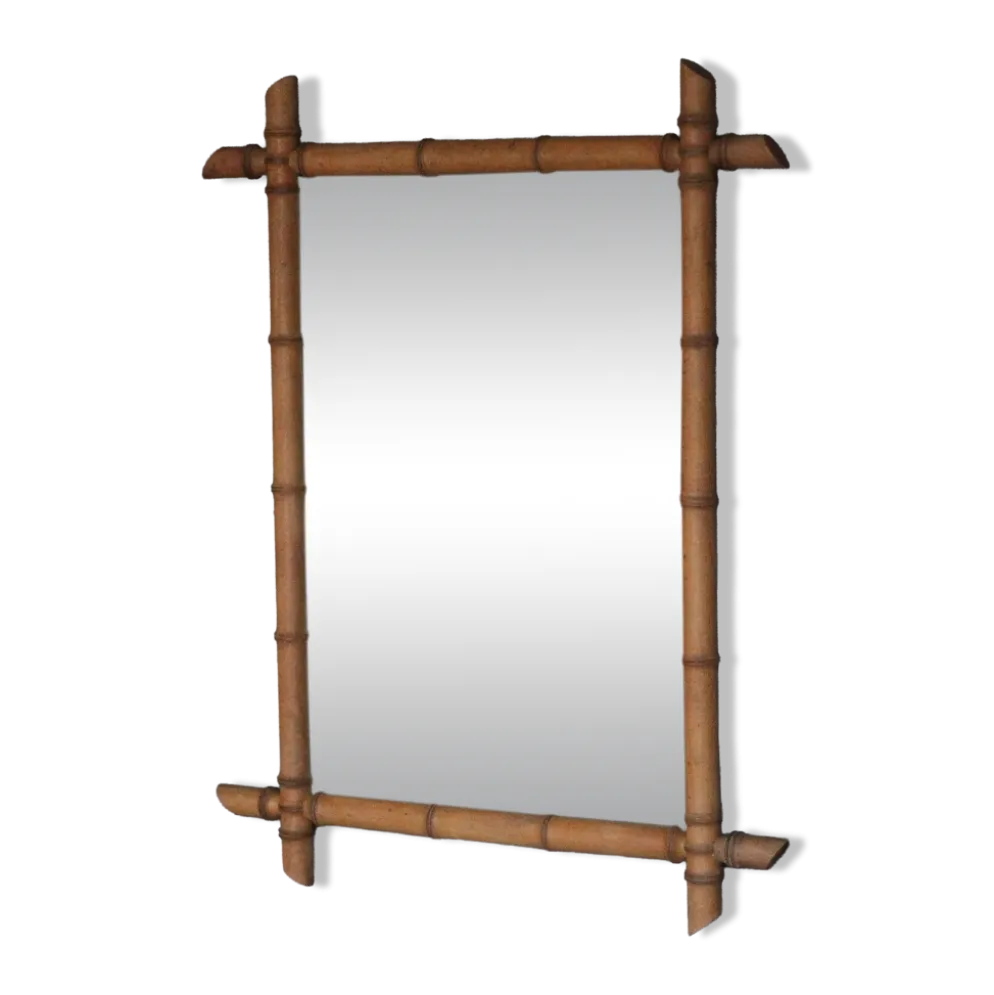 Miroir bois imitation bambou, miroir mural ancien, déco