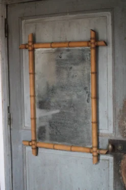 Miroir bois imitation bambou, miroir mural ancien, déco