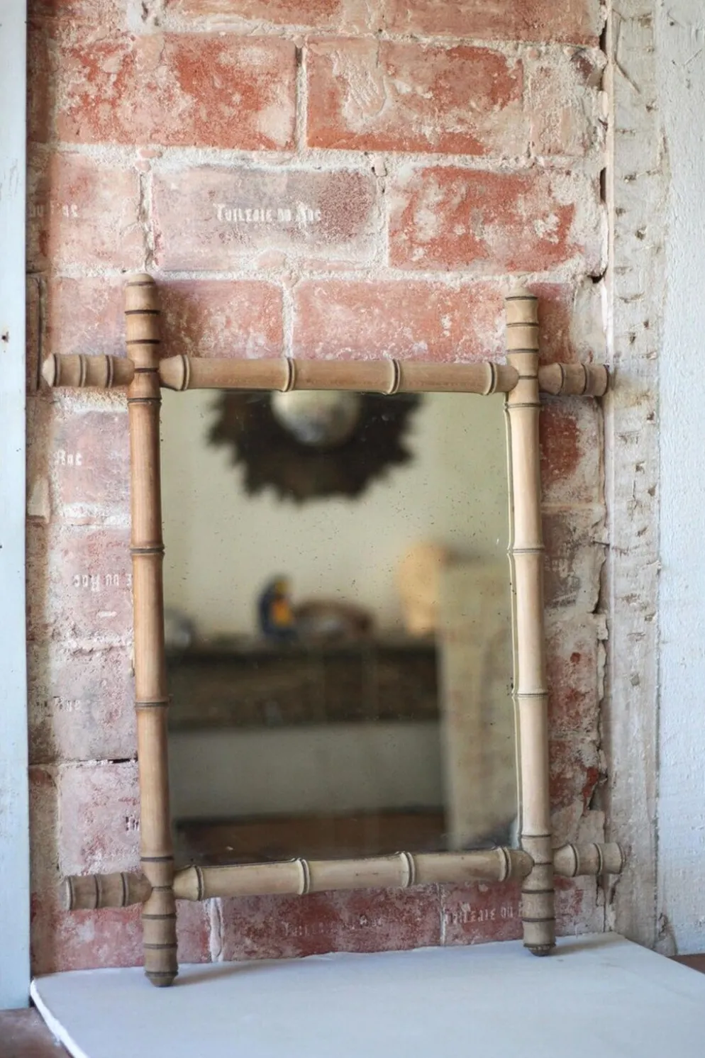 Miroir bois imitation bambou, miroir ancien, miroir à suspendre, déco intérieur
