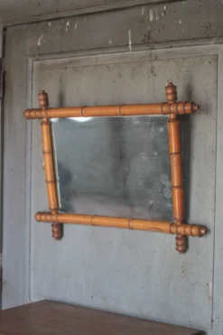 Miroir bois imitation bambou, miroir ancien, miroir à suspendre