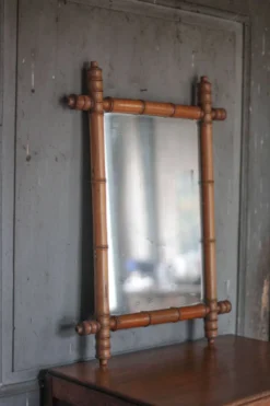 Miroir bois imitation bambou, miroir ancien, miroir à suspendre