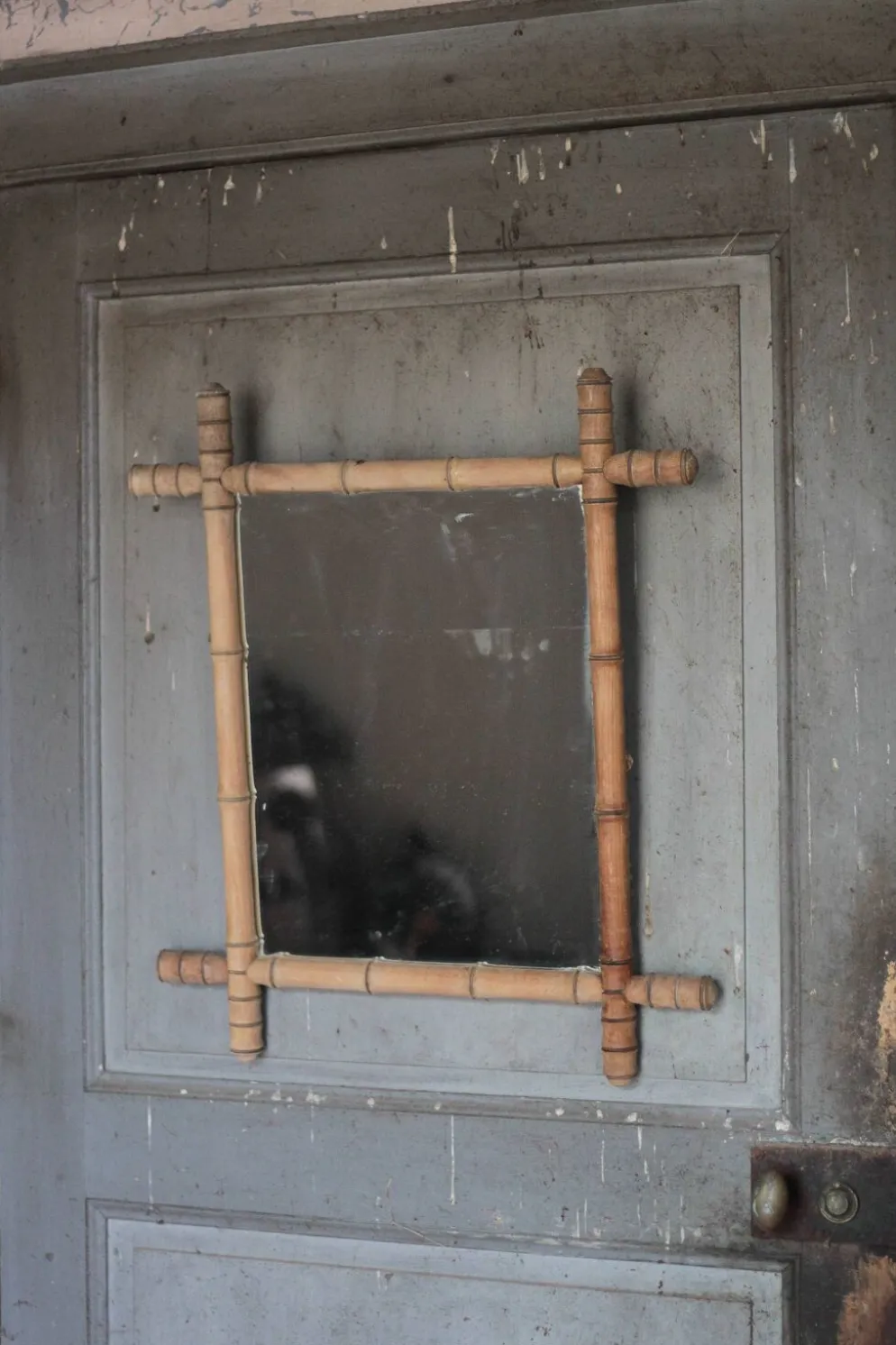 Miroir bois imitation bambou, miroir ancien, miroir à suspendre