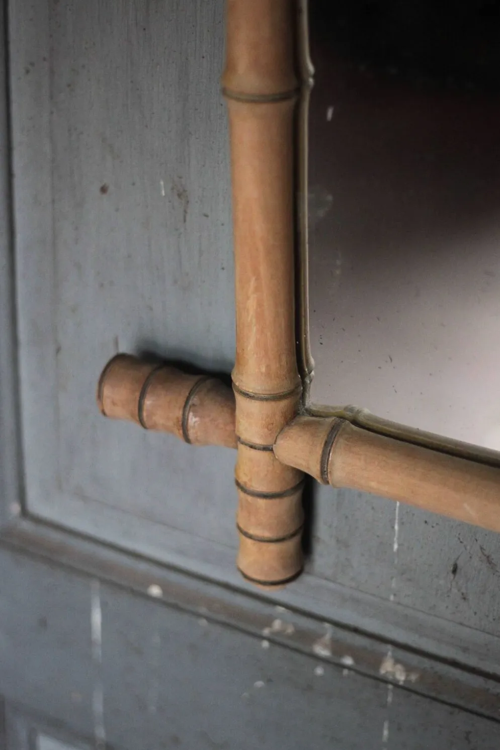 Miroir bois imitation bambou, miroir ancien, miroir à suspendre